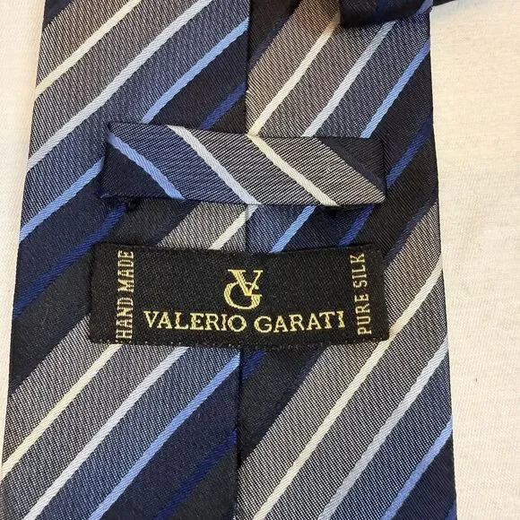 Valerio Garati Blue White Striped Silk Tie 59x4 Business Attire Classic Necktie - Picture 2 of 7